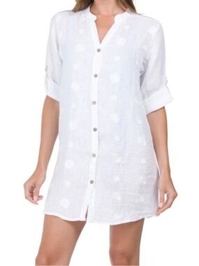 5 FOR $25 | Rosemarine 100% Linen Beach Coverup Linen Tunic Dress White S